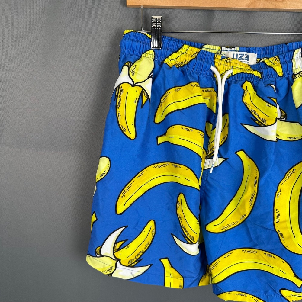 Uzzi Men Blue Banana Print Swim Trunks Mesh Lined Drawstring Board Shorts L - Picture 7 of 7